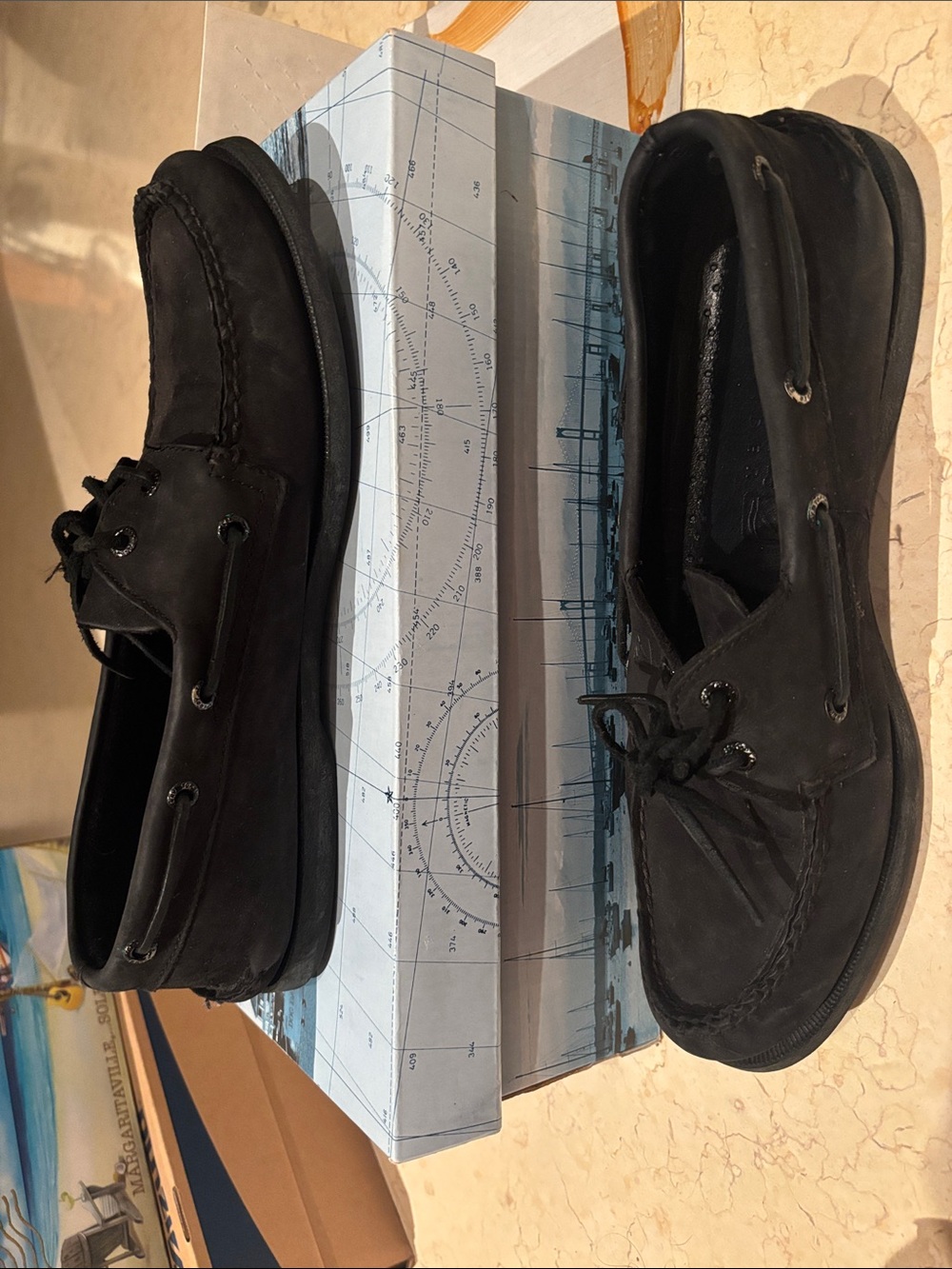 LIKE NEW IN BOX Men's A/O 2 Eye Black Sperry Boat Shoes Sz 11M